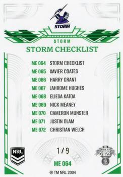 2023 NRL Traders Elite - Mojo Emerald #ME064 Melbourne Storm Checklist Back